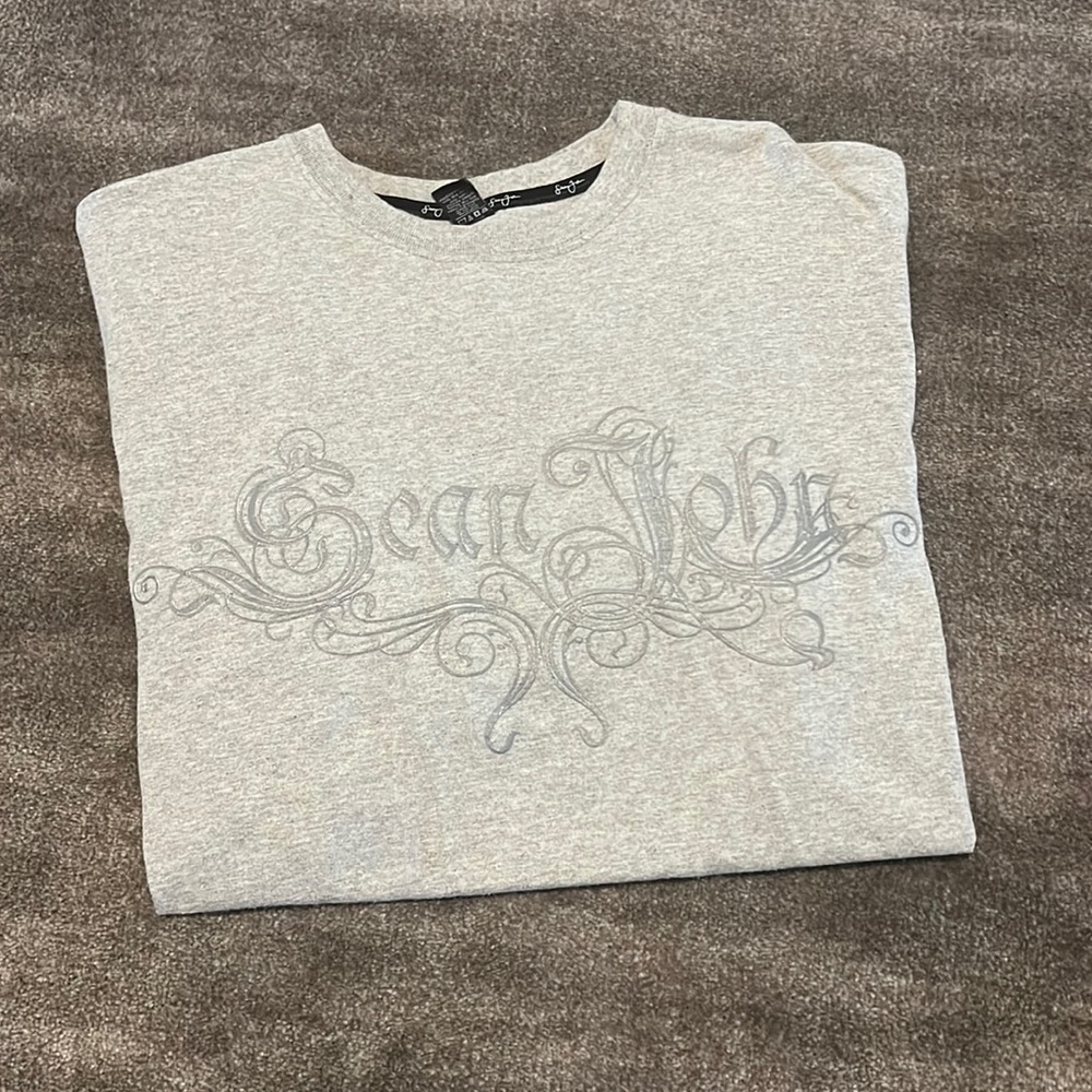Vintage Sean John Shirt Mens Large Grey Short Sleeve Cotton
